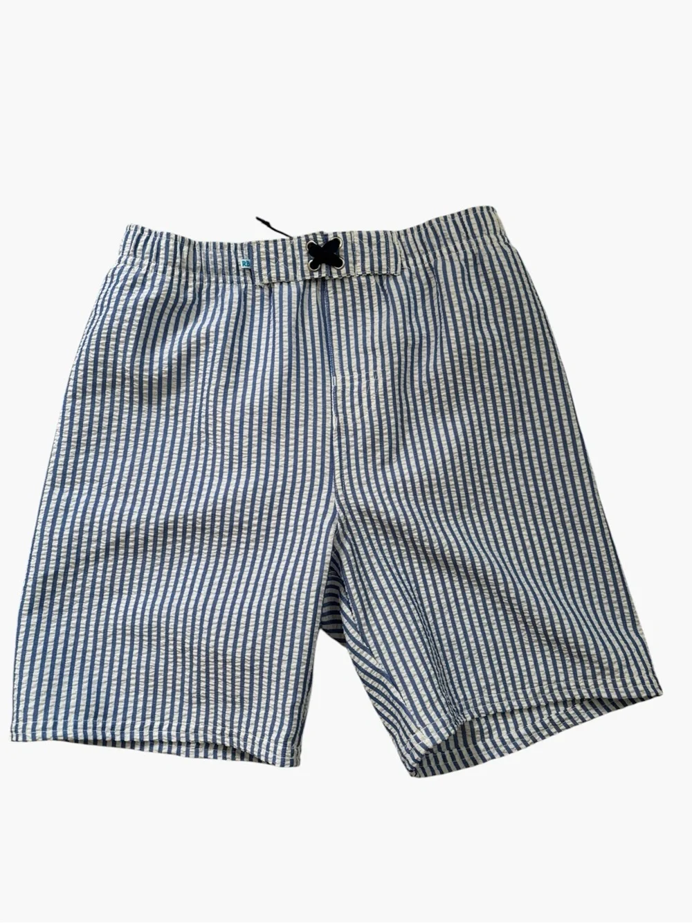 Rugged Butts Boys Swim Trunks Size 10 Blue White Striped Seersucker Preppy Beach